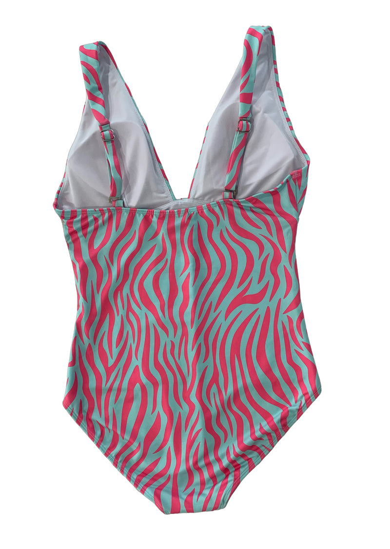 WOMENS ONE PIECE PINK & BLUE ZEBRA