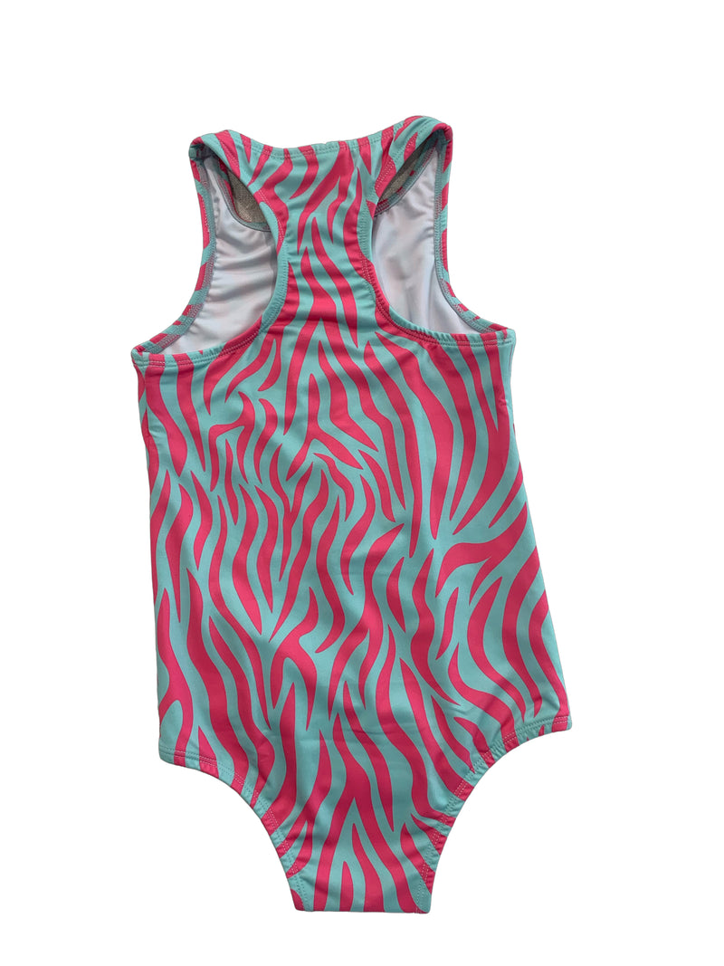 GIRLS ZIP FULL PIECE - PINK & BLUE ZEBRA