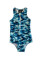 GIRLS ZIP FULL PIECE - BLUE CAMO