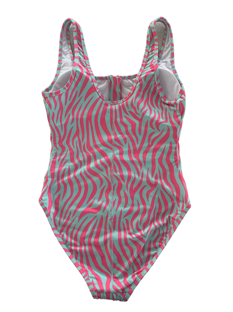 WOMENS ZIP FRONT FULLPIECE  - PINK & BLUE ZEBRA