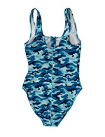 WOMENS ZIP FRONT FULL PIECE SWIMSUIT - BLUE CAMO