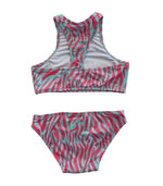 GIRLS CROP BIKINI - PINK & BLUE ZEBRA