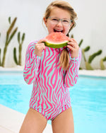 GIRLS SURF SUIT - PINK & BLUE ZEBRA